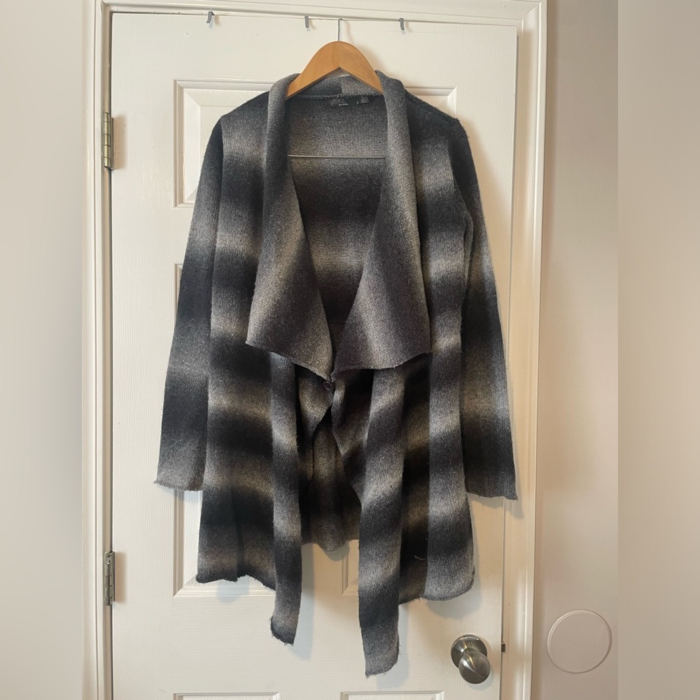 PrAna Wool Blend Open Front Cardigan - Black & Gray Striped 🐑 0303